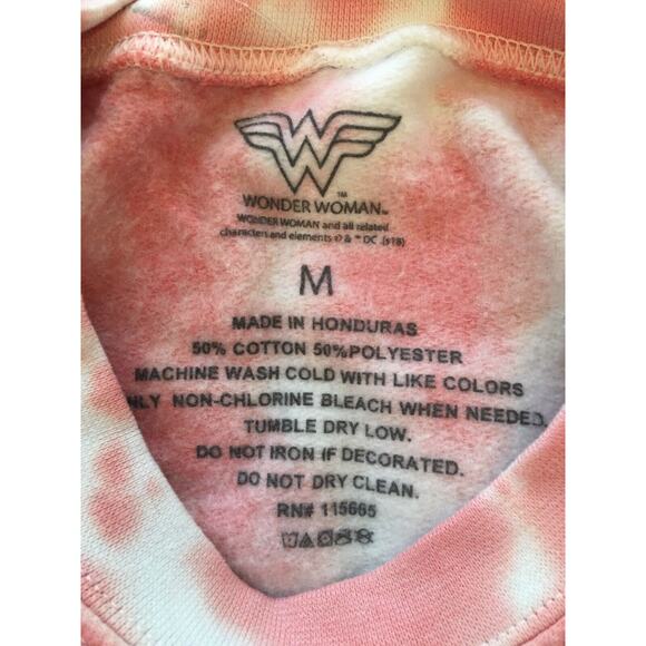 Medium Wonder Woman Pink Blue Tie Dye "Girls Rule" Sweatshirt New Pullover Crew - Picture 6 of 8